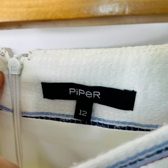 PIPER - White Red Blue Stripe Pencil Skirt Size 12 - Picture 5 of 7